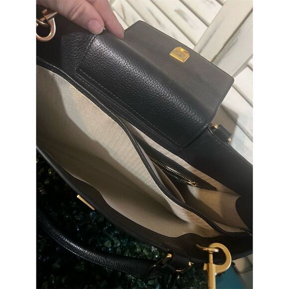 Tory Burch Britten Black Leather Tote Bag with Gold Hardware - Picture 9 of 16